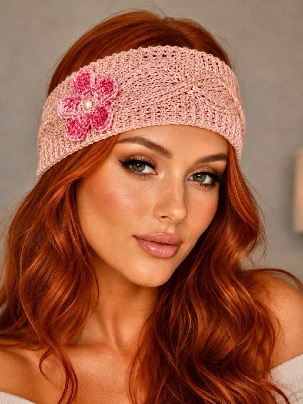 Hand Knits 2 Love Cotton Headband Bandana Flower Bead Designer Lace Pink Gift